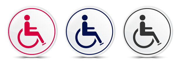 轮椅残疾图标水晶扁平圆形按钮套装插画设计图片下载