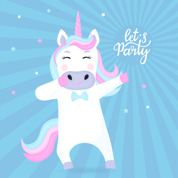 有趣的独角兽涂抹卡通人物。让我们聚会手绘字母图片下载