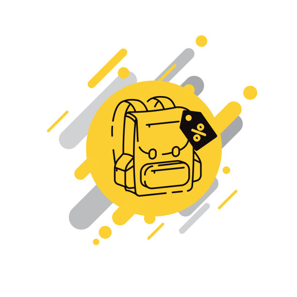 白色背景的徽章和书包。在推广学校用品。矢量插图。图片下载