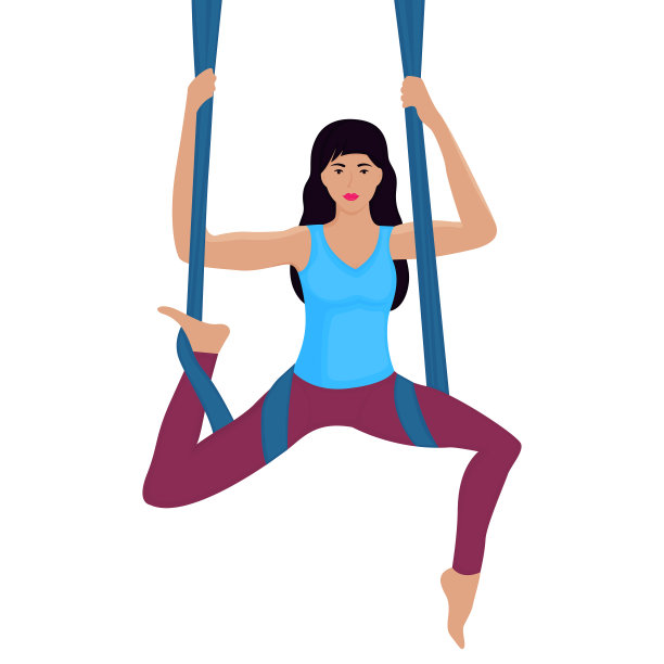 年轻女子做运动与吊床矢量插图。空中瑜伽图片下载