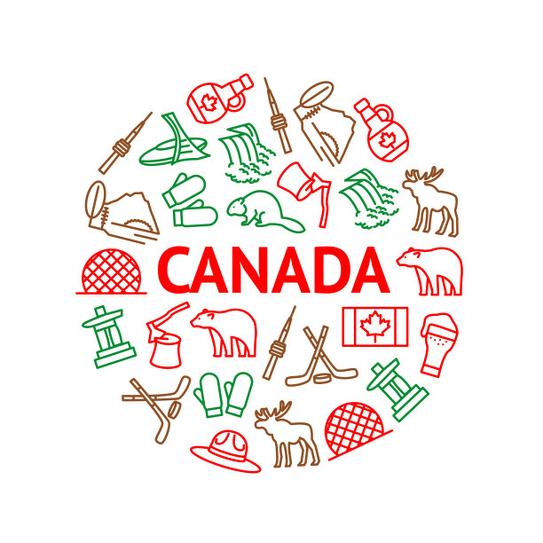 旅行加拿大标志细线圆形设计模板广告。向量图片下载