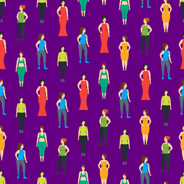 卡通人物微笑大尺寸女人无缝模式背景。向量图片下载