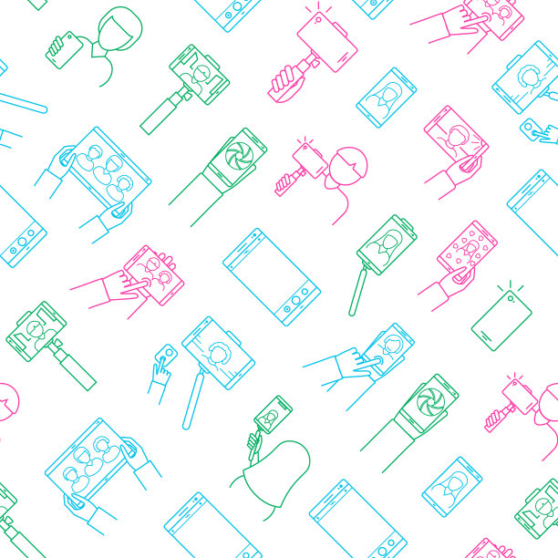 自拍照片标志细线无缝模式背景。向量图片下载