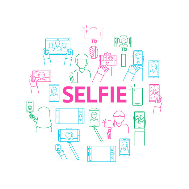 自拍照标志细线圆形设计模板广告。向量图片下载