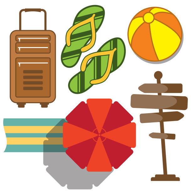 一套度假和旅游图标在平坦的风格图片下载