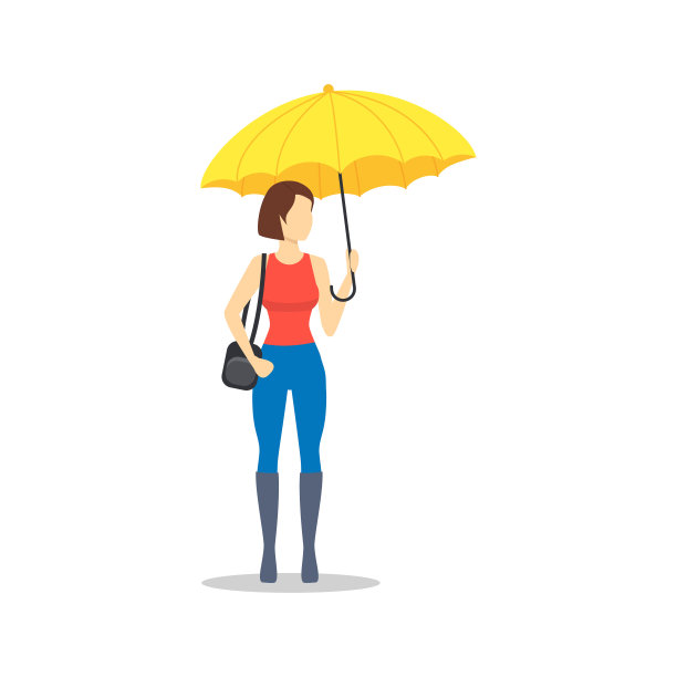 卡通人物老人拿着黄伞。向量图片下载