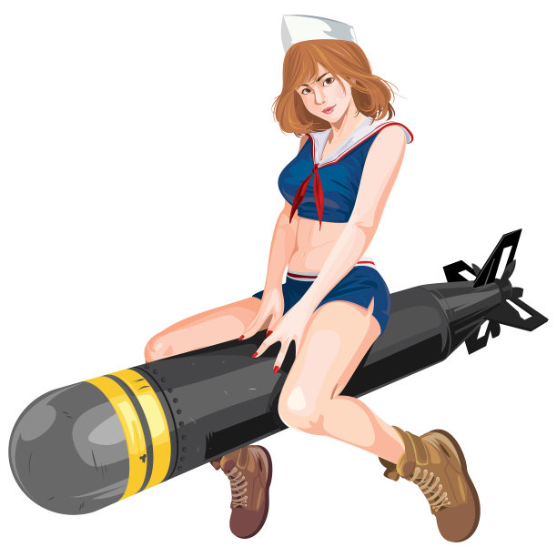 复古性感水手坐在鱼雷矢量图片下载