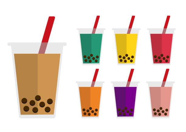 泡泡茶/泡泡苏打平面矢量插图集素材图片