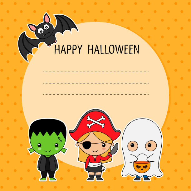 万圣节的名片。儿童伪装的文字空间图片下载