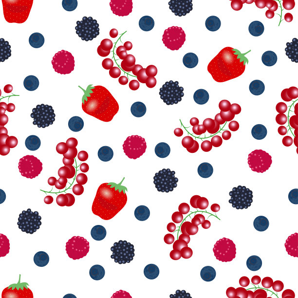 无缝模式从落下成熟的浆果。树莓，草莓，黑莓，樱桃，蓝莓。背景。海报标签横幅设计图片下载