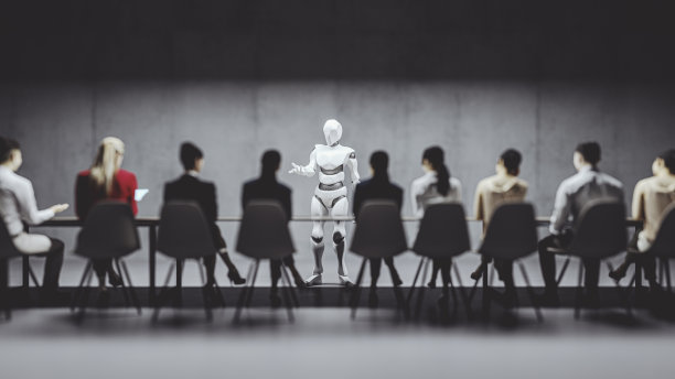 人形机器人在办公室教商务人员图片下载