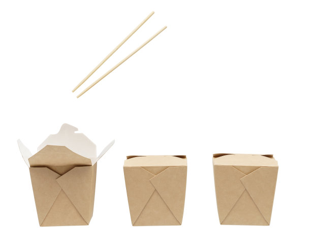装外卖食品和筷子的纸板箱。图片下载