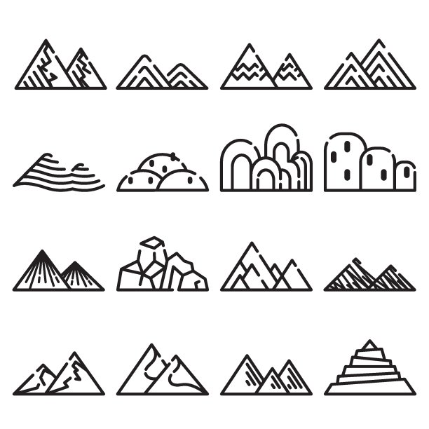 山图标矢量设置在白色背景图片下载