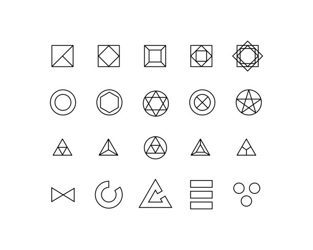 简单的一套抽象的标志现代细线图标。图片下载