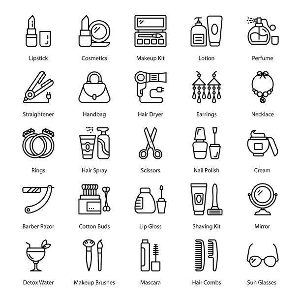 美容，化妆和时尚线图标包图片下载