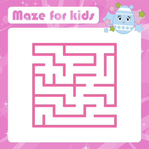 色方形迷宫。孩子工作表。活动页面。儿童益智游戏。复活节、鸡蛋、假期。找到正确的道路。迷宫难题。矢量插图。图片下载