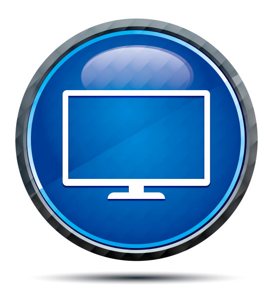 监视器图标独家蓝色圆形按钮图片下载