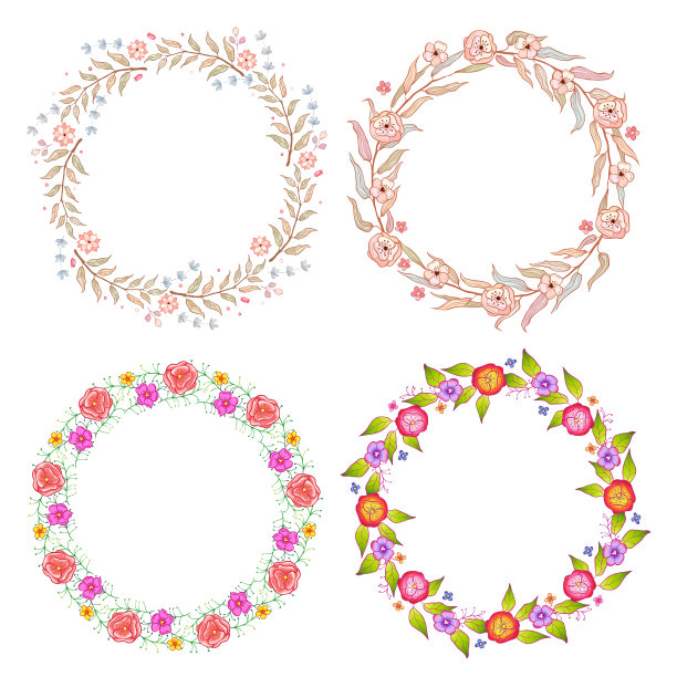 多色花架系列。一套可爱的复古叶，安排了一个花环的形状图片下载
