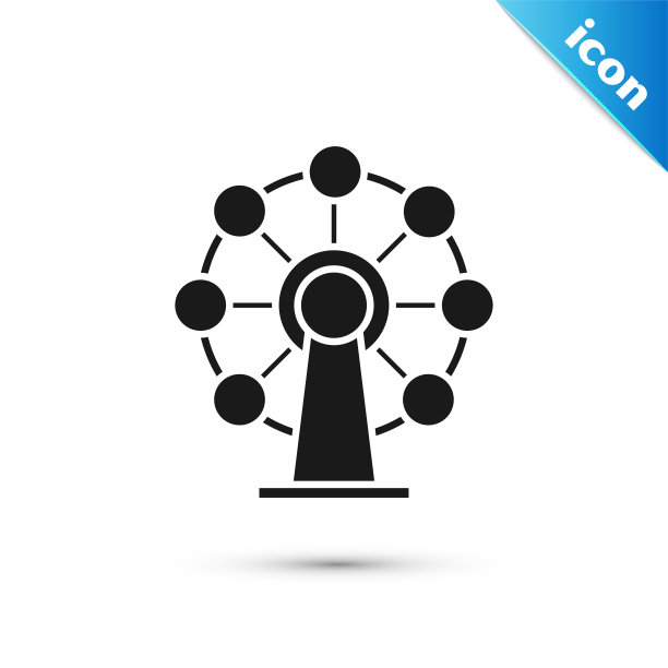 黑色摩天轮图标孤立在白色背景。游乐园。儿童娱乐游乐场、游憩公园。矢量图图片下载