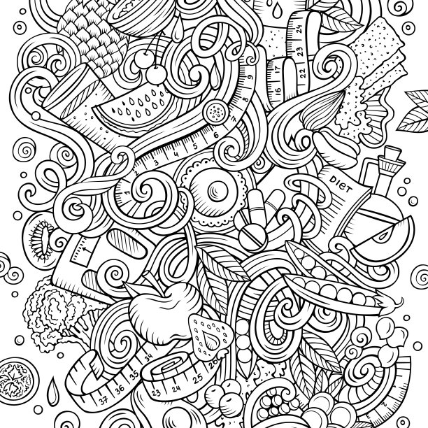 卡通矢量涂鸦减肥食品插图图片下载