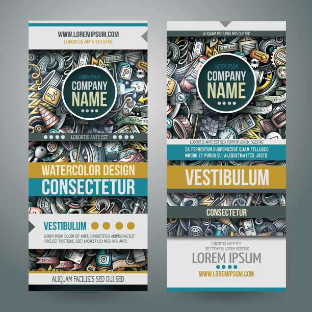 卡通可爱的彩色矢量手绘涂鸦汽车横幅设计图片下载