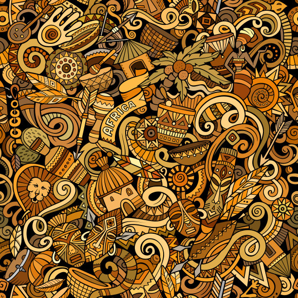 卡通可爱涂鸦手绘非洲无缝图案图片下载