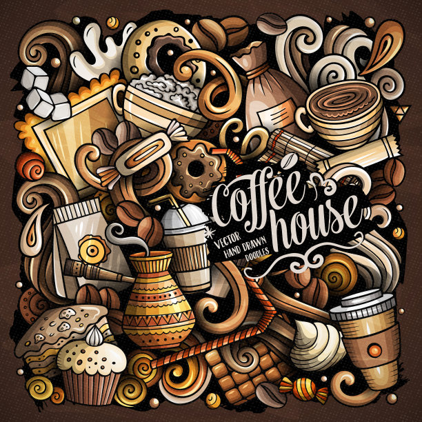 卡通矢量涂鸦咖啡屋插图图片下载
