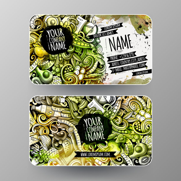 卡通图形水彩矢量手绘涂鸦减肥食品身份证设计图片下载