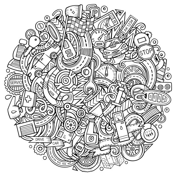 卡通矢量涂鸦汽车插图图片下载