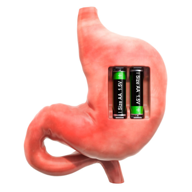 人的胃和电池。康复和治疗理念。3D渲染孤立的白色背景图片下载