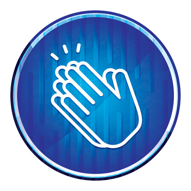 拍手图标现代霓虹蓝色圆形按钮图片下载