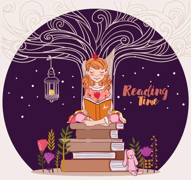 可爱的小女孩戴着皇冠看书。美丽的公主图片下载