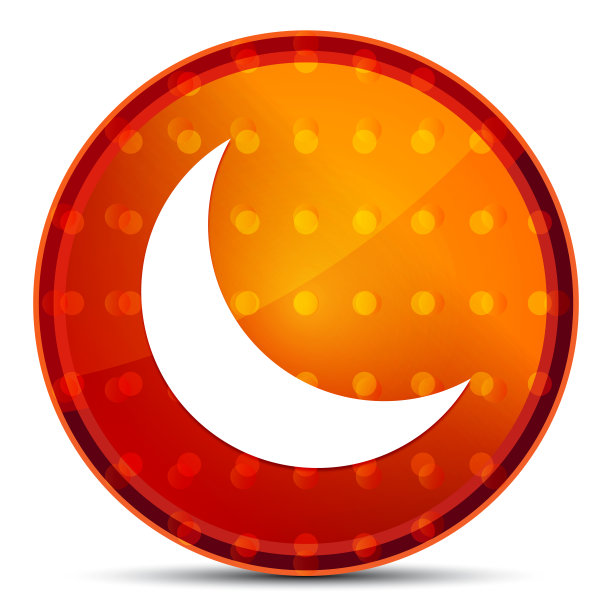 新月半月形图标，夜间橙色圆形按钮图片下载
