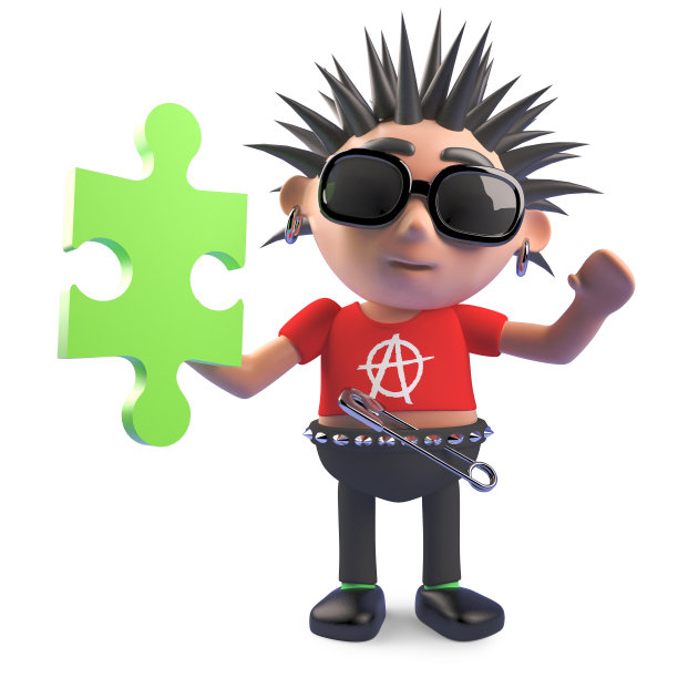 硬核朋克角色找到了一块拼图，3d插图图片下载