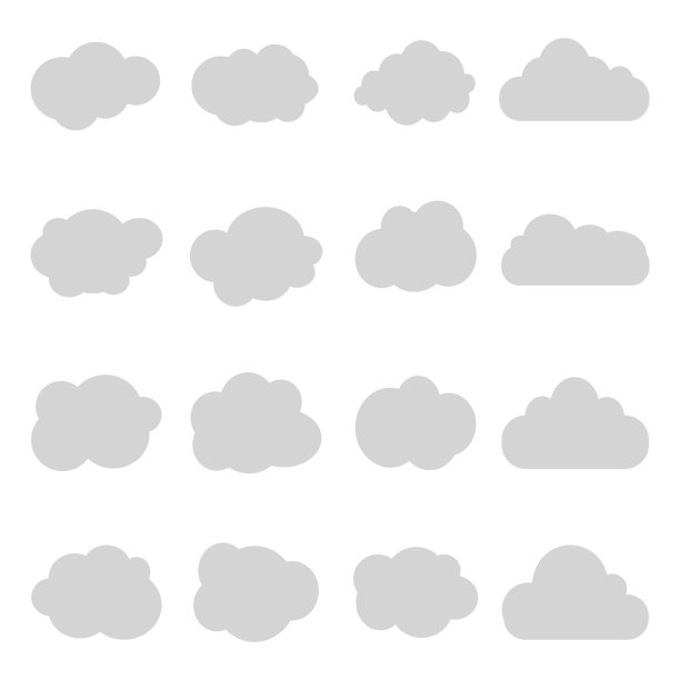 卡通云的天空孤立的背景。复古风格的图形天堂。平坦的收集灰色的云。设置云形状的图标。向量图片下载