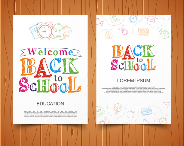 回到学校横幅上，木色背景，矢量插图图片下载