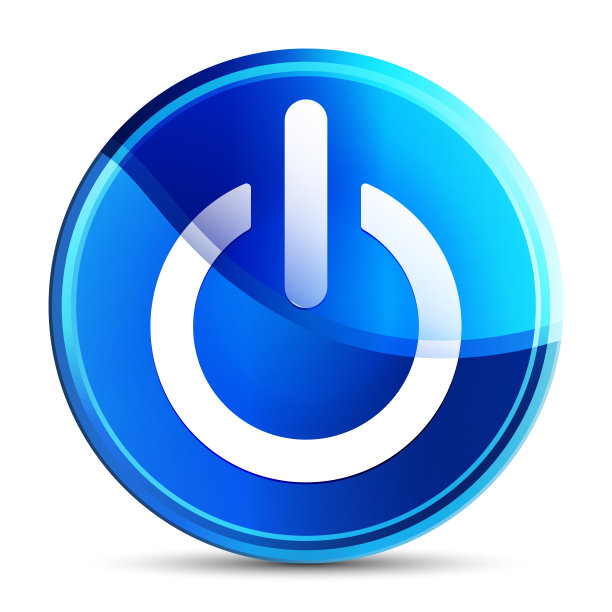 电源图标玻璃充满活力的天蓝色圆形按钮插图图片下载