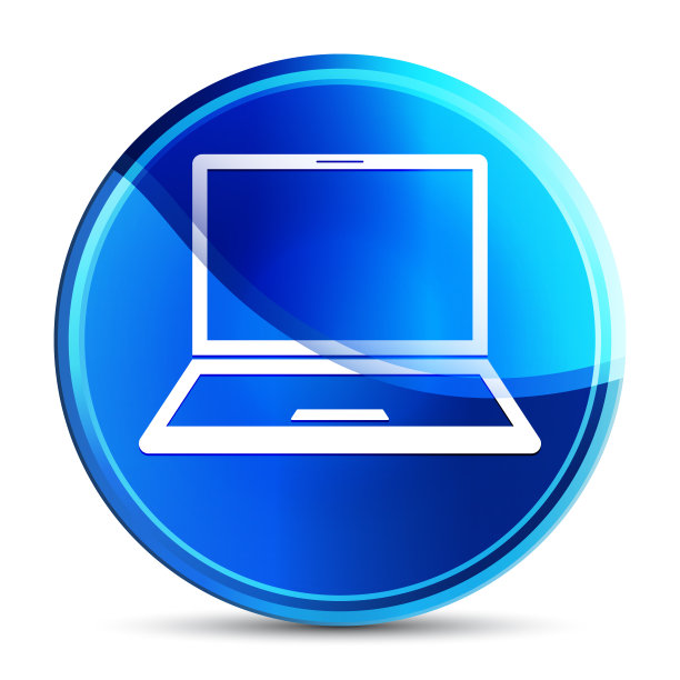 笔记本电脑图标玻璃充满活力的天蓝色圆形按钮插图图片下载