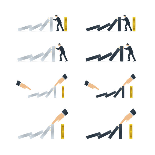 手和商人试图阻止多米诺效应图片下载