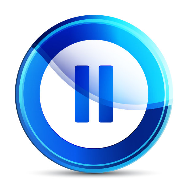 暂停图标玻璃的充满活力的天蓝色圆形按钮插图图片下载
