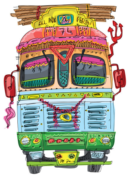 一辆装饰鲜艳的印第安卡车。图片下载