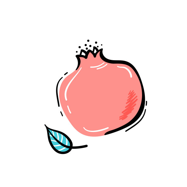 矢量手绘涂鸦石榴水果与树叶。健康的素食图片下载