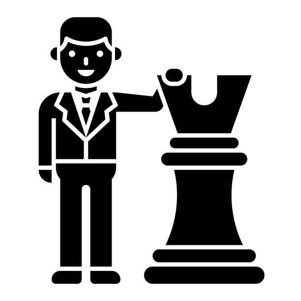 站在大象棋旁边的商人矢量图，实体风格图标图片下载