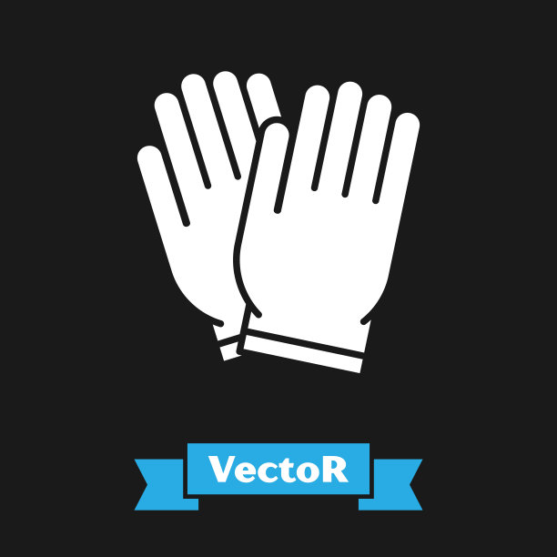 白色花园手套图标孤立在黑色背景。橡胶手套的迹象。种田手保护，手套安全。矢量图图片下载