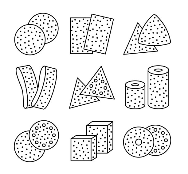 砂纸片，圆盘，滚筒，三角形。黑白矢量图的砂砂纸。线条图标玻璃纸套图片下载