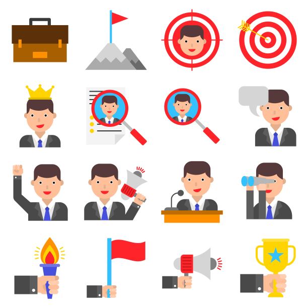 商人矢量插图设置3，平面风格图标图片下载