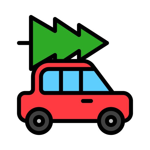 树和汽车圣诞存档可编辑的大纲图标。图片下载