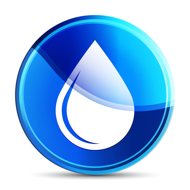 水滴图标玻璃充满活力的天蓝色圆形按钮插图图片下载