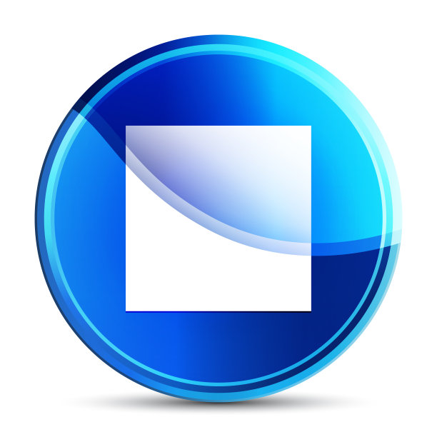 停止播放图标玻璃充满活力的天蓝色圆形按钮插图图片下载