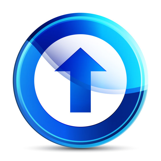 上传图标玻璃的充满活力的天蓝色圆形按钮插图图片下载